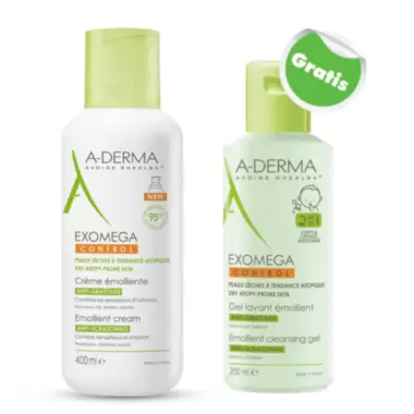 A Derma POKLON EXOMEGA control emolijentna krema + gel za tuširanje i šampon